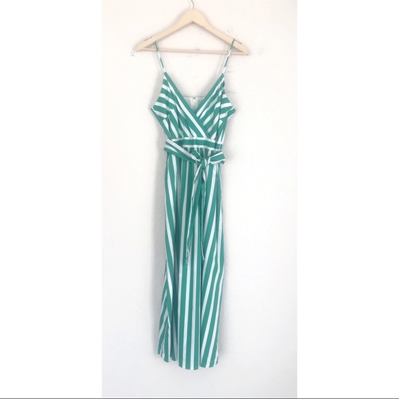 GIANNI BINI Lene Striped Midi Dress Green White - Picture 3 of 10